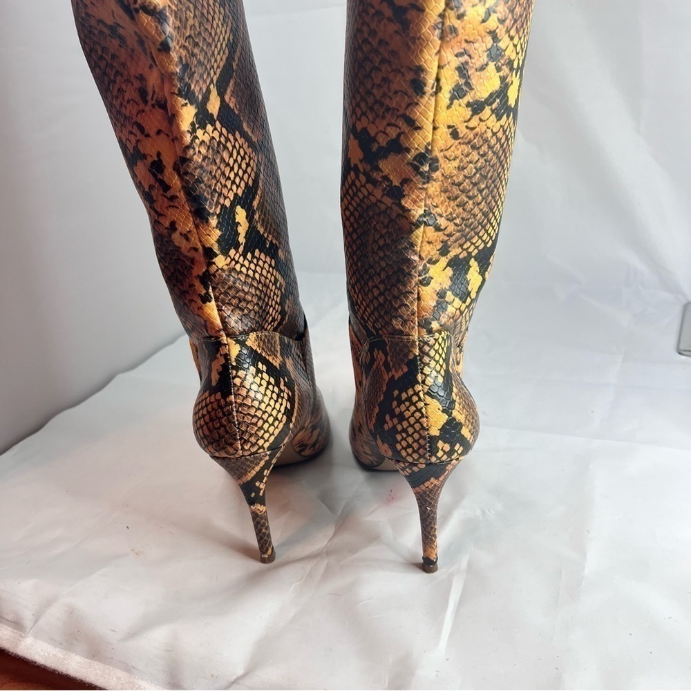 Womens Yellow Snakeskin Padded Kimari Pointed Toe Stiletto Heeled Boots - Picture 3 of 8